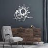 Celestial Metal Wall Art, Sun and Moon Metal Wall Decor, Wacky Sun Metal Art, Moon Art Wall Decor, Sun Moon Wall Art, Celestial Boho Wall Art, Sun and Moon Outdoor Wall Decor (Silver, 19"x16" | 47x41cm) view 1