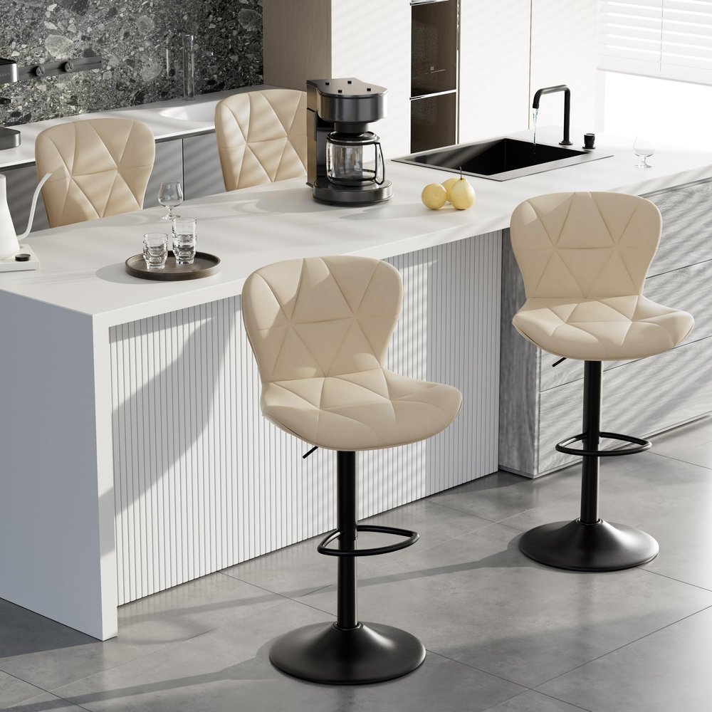 Daluvenix Bar Stools Set of 4,Adjustable Swivel Barstools, Faux Leather Bar Chairs,Upholstered Counter Height with High Backrest for Kitchen Island, Khaki