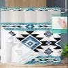 SEVENBABU Boho No Hook Shower Curtain with Snap in Liner Waterproof Fabric Shower Curtain Set for Bathroom Modern Geometric Blue White Stripe Shower Curtain with See Through Top Window 66"x72" view 2