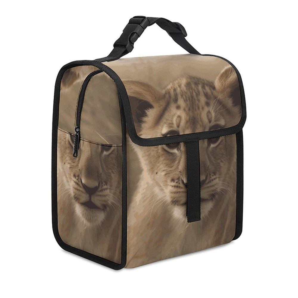 DJUETRUI Insulated Lunch Bag for Men Women Cooler Tote Bag Reusable Lunch Box Container The Waiting Lion Cub Lunch Bag for Work Picnic
