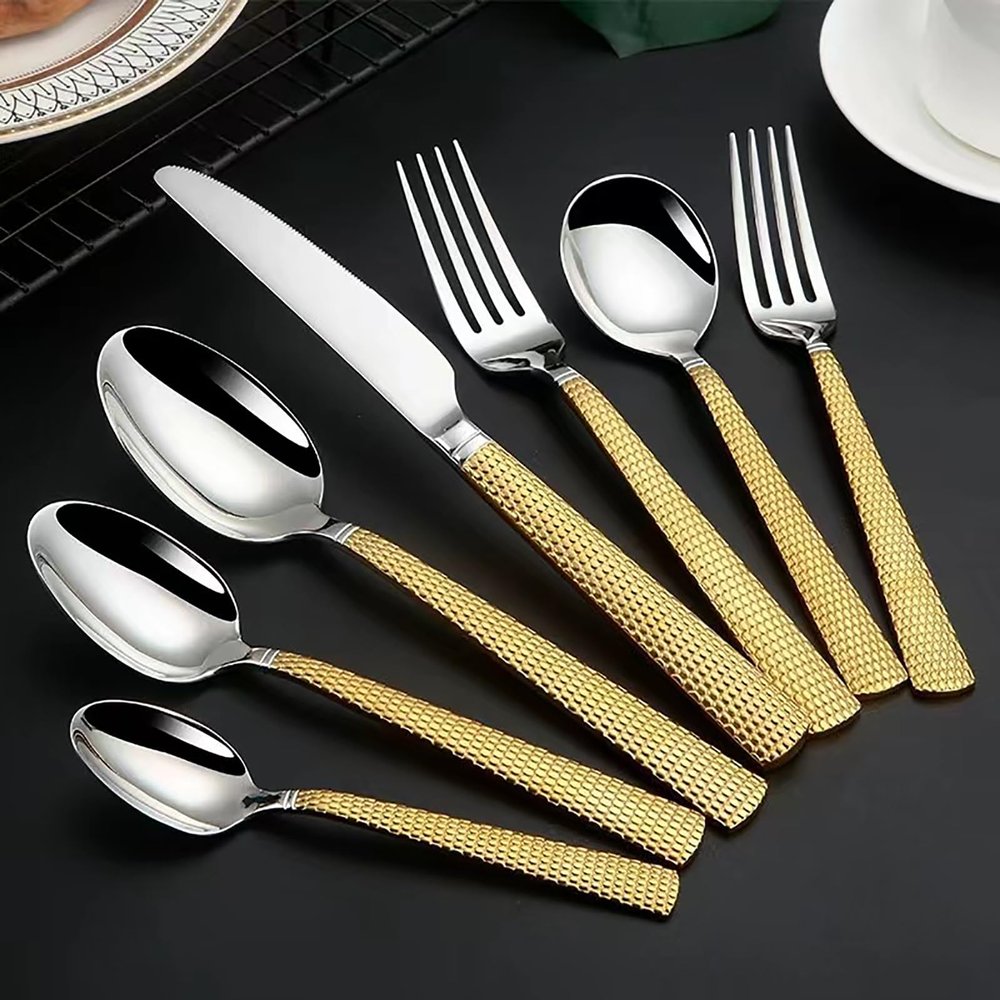 42-piece silverware set, forks and spoons silverware set for 6,18/8 stainless steel flatware, mirror polished, relief handle tableware set, honeycomb series eating utensils sets