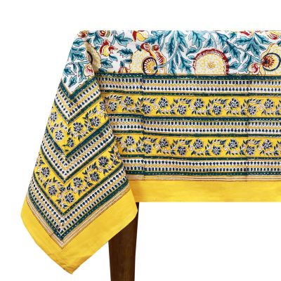 72x180 Inches Rectangle Hand Block Printed Cotton Tablecloth, Green Pink Floral Table Cloths Washable, Indian Table Linen for Valentine Thanksgiving Gifts Home Decor Dinning Outdoor