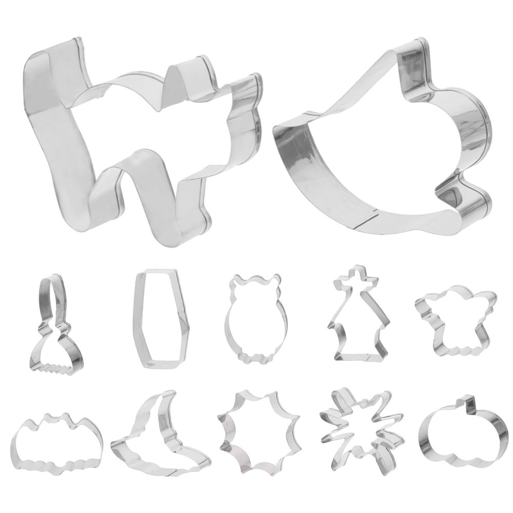 BEBEMOKO 12pcs Stainless Steel Ghost Broom Cookie Cutters for Halloween Baking Adorable Reusable Biscuit Molds for Boys and Girls and Adults for Cookies and Pancakes