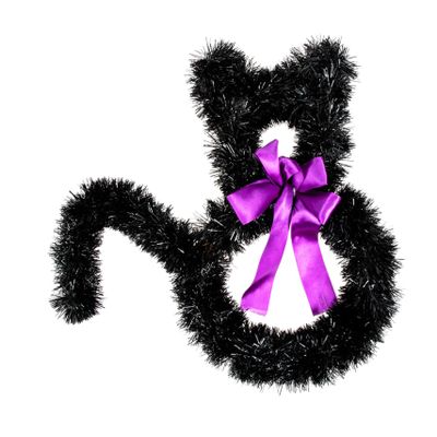 ORFOFE Hanging Cat Wreath Unique Halloween Door Decor Festive Cat-Shaped Wall Pendant for Use for Home Decoration Floral Arrangements Realistic Appearance