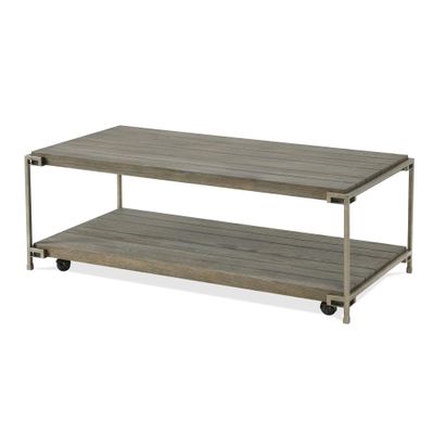 WEALTHOUSE Industrial 3-Piece Coffee Table Set with Removable Casters, Fixed Bottom Shelf, Aged Graphite Finish, Hardwood Solid and Oak Veneer Construction, Metal Frame (Coffee Table)