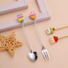 SEELLODGE Silverware Flatware Cutlery Set, 1/4/6/8/10/12 Pieces cartoon stainless steel forks cute animal forks creative spoons pineapple strawberry(Green,6Pcs) view 3