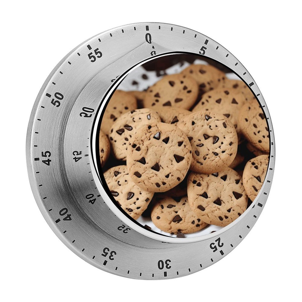 Timer,Chocolate Chip Biscuits Print Visual Timer,Mechanical Kitchen Timer,Stainless Steel Countdown Timer,60 Minute Wind Up Timer