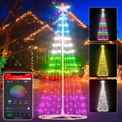 Avatar Controls 8FT Smart Outdoor Christmas Cone Tree, DIY Prelit Color Changing LED Christmas Tree Chasing Light Show App Remote Control, Music Timer Waterproof Large String Lights for Yard Decor