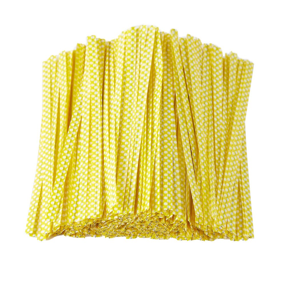 TangYinRD 500 PCS 4" Polka-Dotted Bag Twist Ties,Yellow with Dots Plastic Twist Ties Bread Bags Ties for Candy Cookies Gift Bags and Decoration