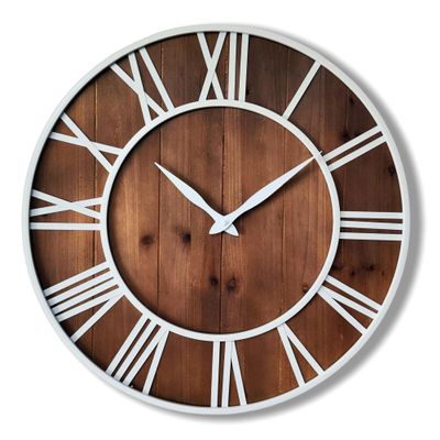 Evursua 24 Inch Large Metal&Wood Wall Clocks Modern Rustic Blend Farmhouse Clocks Distressed Real Wood Handmade Clock for Living Room Decor Home Wall Hanging Accessories Oversized