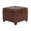 Adeco Small Faux Leather Storage Ottoman Bench with Wood Legs, Square Red & Brown PU Cube Foot Stool, Upholstered Button Tufted Vanity Chair with Hinged Lid for Living Room, Bedroom, Dorm view 1