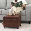 Adeco Small Faux Leather Storage Ottoman Bench with Wood Legs, Square Red & Brown PU Cube Foot Stool, Upholstered Button Tufted Vanity Chair with Hinged Lid for Living Room, Bedroom, Dorm view 2