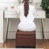 Adeco Small Faux Leather Storage Ottoman Bench with Wood Legs, Square Red & Brown PU Cube Foot Stool, Upholstered Button Tufted Vanity Chair with Hinged Lid for Living Room, Bedroom, Dorm view 4