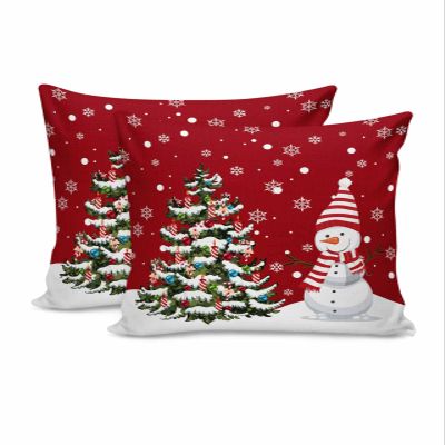 Christmas Tree Snowflake Pillow Covers 18x18 Inch Set of 2, Red Cute Snowman Decorations Outdoor Throw Pillow Covers, Winter Holiday Square Pillowcases for Patio Sofa Couch Bedroom Decorative