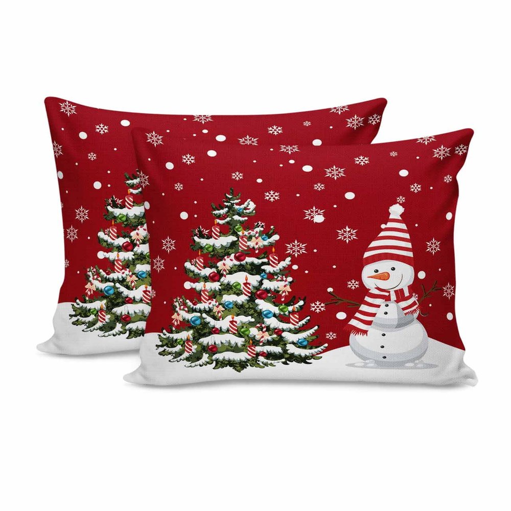 Christmas Tree Snowflake Pillow Covers 18x18 Inch Set of 2, Red Cute Snowman Decorations Outdoor Throw Pillow Covers, Winter Holiday Square Pillowcases for Patio Sofa Couch Bedroom Decorative