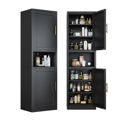 GAIOUS 66.93" Tall Narrow Bathroom Cabinet, Steel Corner Floor Cabinet with 2 Doors & Shelves, Freestanding Kitchen Hutch Bar with Open Countertop for Kitchen Bathroom Room Dining Room, Black