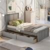 CIGEGE Simple Wooden Platform Bed with headboard, 2 Storage Drawers on Wheels, Double Bed Frame, Dark Grey view 2