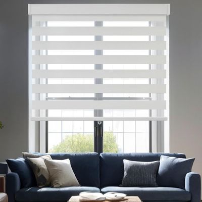 Blindify Cordless Zebra Blinds for Windows, Free-Stop Light Filtering Roller Shades, Dual Layer Day and Night Privacy for Home, White, 42" W x 64" H