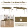 82.7inch Dining Table Set for 6, 7-Piece Wooden Extendable Kitchen Table with 23.6inch Removable Leaf, 4 Serrated Back Chairs and 2 Upholstered Back Dining Chairs for Home, Living Room, Cream+Brown view 3
