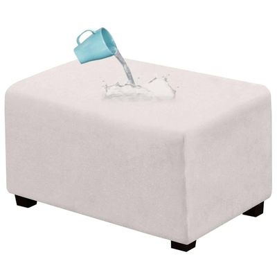 Gavilion Footstool Slipcovers Rectangle, Suede Stretch Ottoman Covers Removable Waterproof Folding Storage Stool Cover for Indoor Living Room,White,X Large