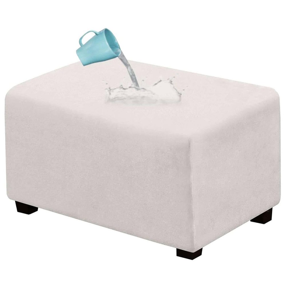 Gavilion Footstool Slipcovers Rectangle, Suede Stretch Ottoman Covers Removable Waterproof Folding Storage Stool Cover for Indoor Living Room,White,X Large