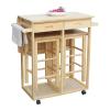 CFGH6FDF Kitchen Island Cart Square Solid Wood Folding Kitchen Dining Cart with 2 Stools, Kitchen Trolley Cart Kitchen Trolley view 1