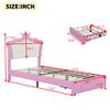 Crown Twin Size Princess Bed with Storage Drawers for Girls,Cute Twin Size Bed Frame for Kids,Twin Upholstered Bed Frame with LED Lights,Girls Bed Twin Size,Pink view 2