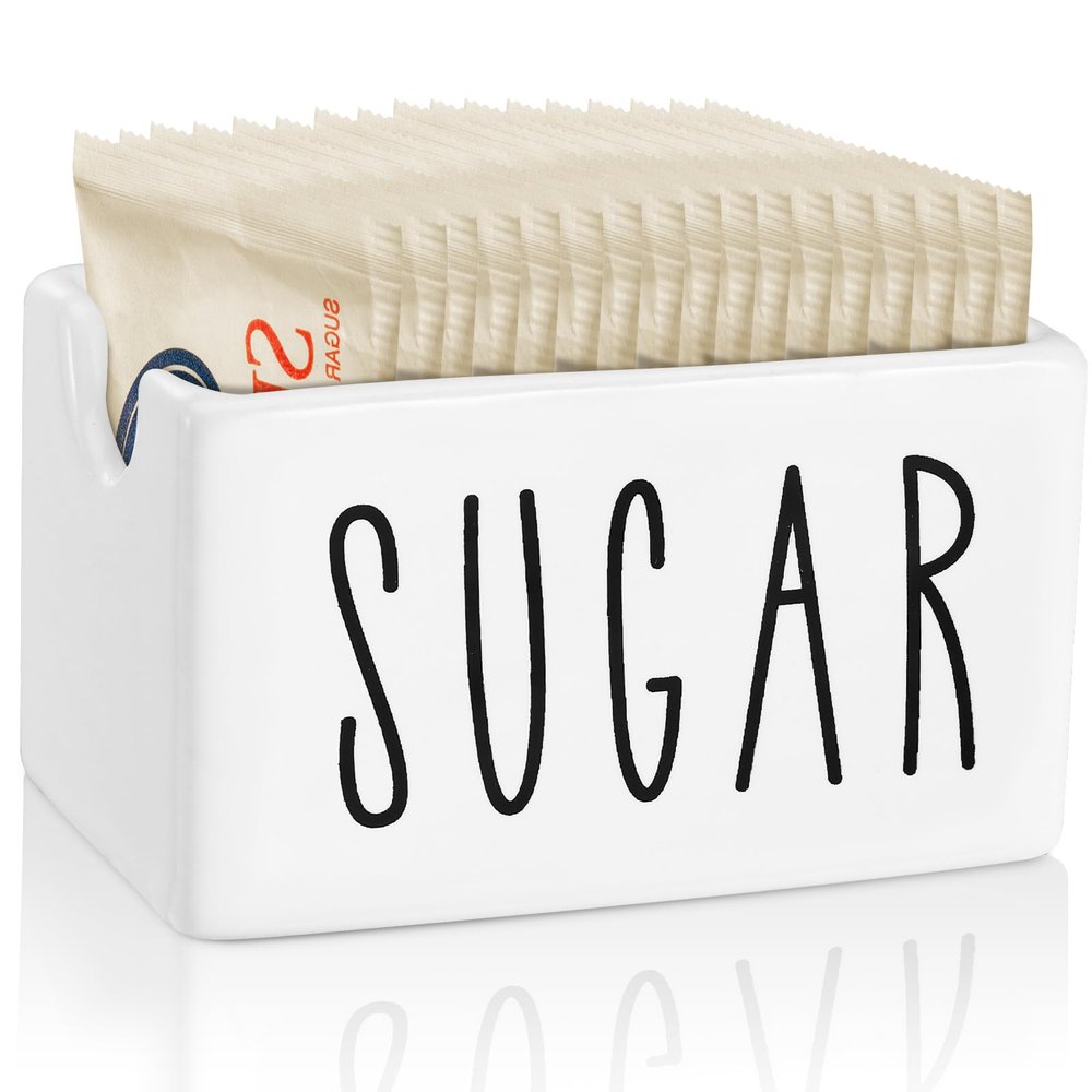 EVELOMO White Ceramic Sugar Packet Holder for Coffee Bar, Sugar Packets Caddy, Sugar Packet Container Packets Dispenser Packet Organizer for Table, Office, Hotel, Restaurant