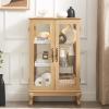 YSJZYBF Glass Display Cabinet, China Cabinets with Glass Doors Lighted Curio Cabinet with 2 Tempered Glass Doors Mirrored Back Panel Adjustable Shelves Light Bulb Included for Home (Light Oak) view 1