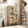 YSJZYBF Glass Display Cabinet, China Cabinets with Glass Doors Lighted Curio Cabinet with 2 Tempered Glass Doors Mirrored Back Panel Adjustable Shelves Light Bulb Included for Home (Light Oak) view 3