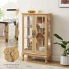 YSJZYBF Glass Display Cabinet, China Cabinets with Glass Doors Lighted Curio Cabinet with 2 Tempered Glass Doors Mirrored Back Panel Adjustable Shelves Light Bulb Included for Home (Light Oak) view 4