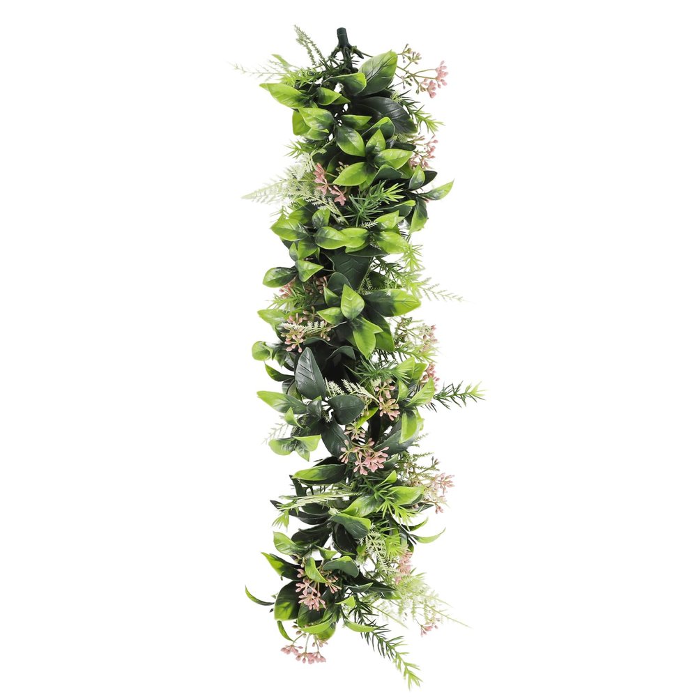 Bynbbur 12Pcs Fake Hanging Plants Artificial Vines, 20" Faux Greenery for Wall Home Room Table Wedding Indoor Outdoor Decoration, Green with Pink