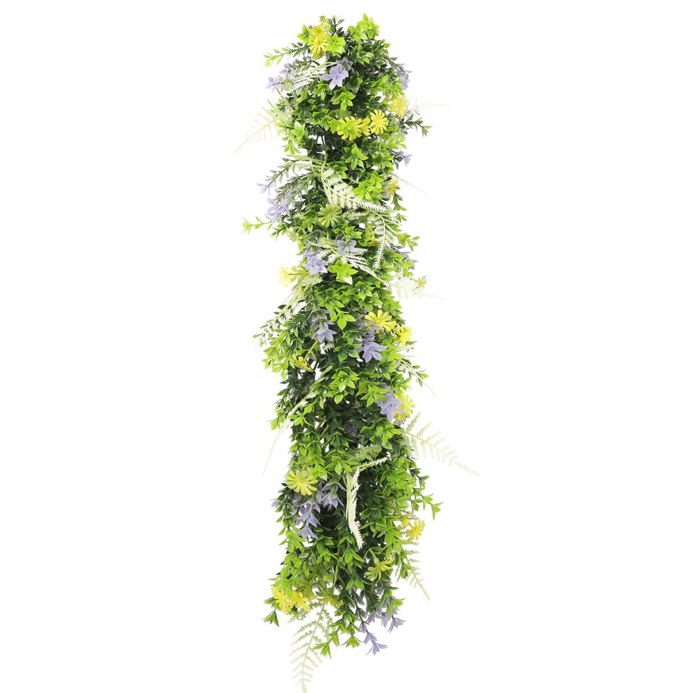 Bynbbur 3Pcs Fake Hanging Plants Artificial Vines, 20" Faux Greenery for Wall Home Room Table Wedding Indoor Outdoor Decoration, Light Green with Lavender