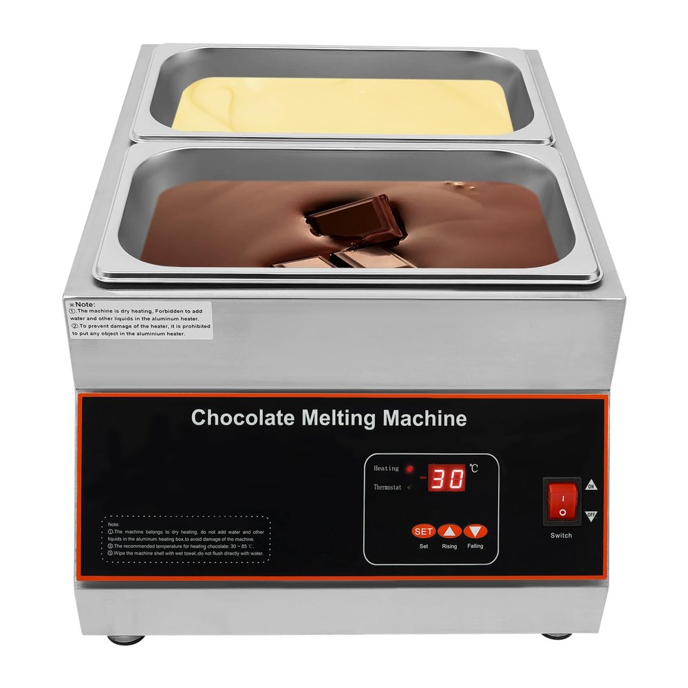 500W Electric Melting Pot for Chocolate w/Digital Display Control,Commercial Chocolate Warmer Melting Pot Chocolate Melter Pot Machine for Home or Bakery Use 2 Tanks for 26.46lb of Tempered Chocolate
