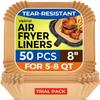 Air Fryer Paper Liners, 50 PCS Air Fryer Liners Disposable, 8" Square Baking Liner for 5-8 qt Airfryer Basket, Non-stick and Oil Proof Parchment Paper for Oven, Pans & Baking view 1