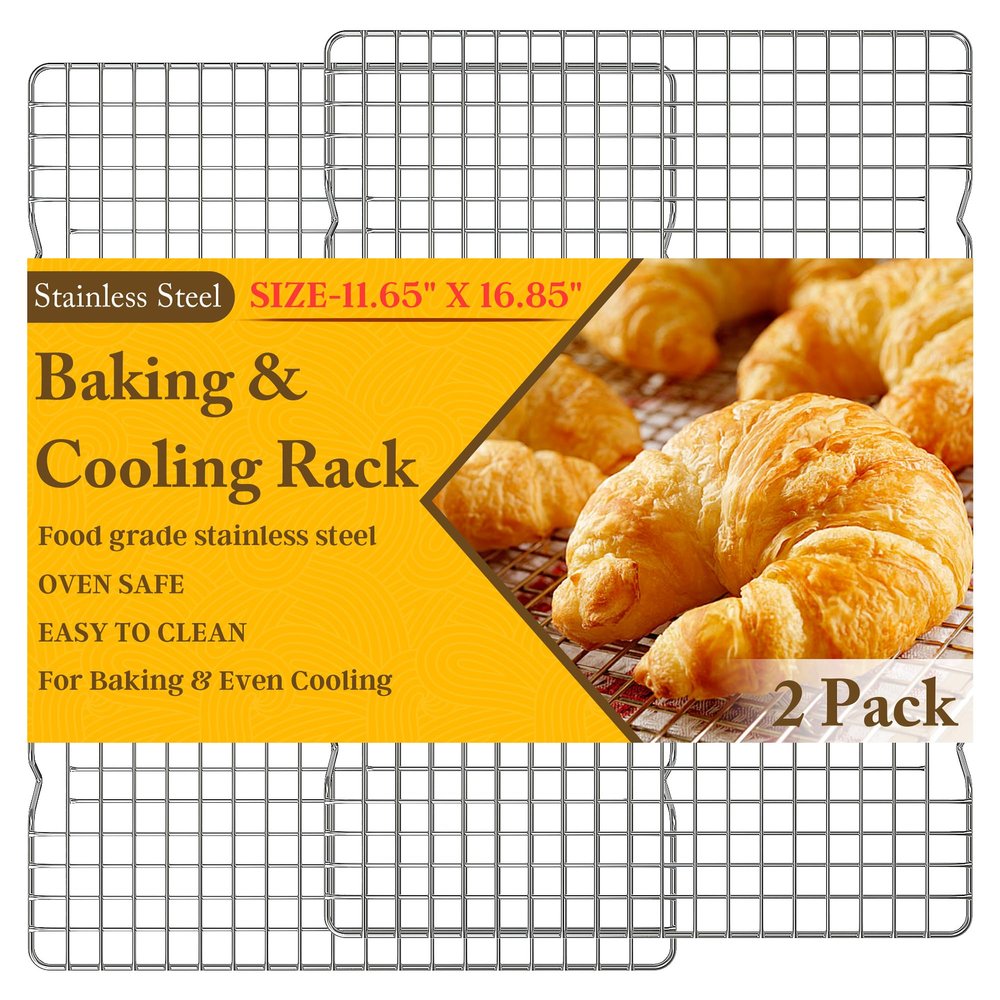 2PCS Cooling Racks for Cooking and Baking -11.65''x16.85''Heavy Duty Stainless Steel Wire Rack for Baking, Grilling, Roasting - Oven & Dishwasher Safe - Fits Half Sheet PanSilver