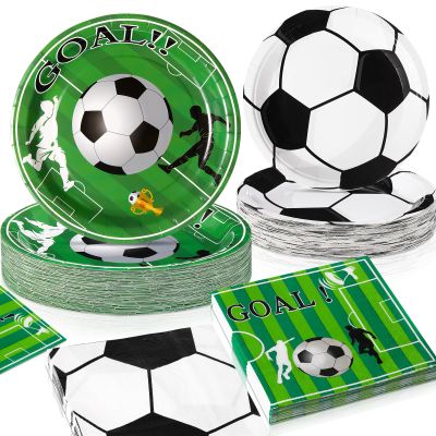 Potchen 180 Pcs Soccer Party Plates and Napkins 7'' and 9'' Soccer Decorations Football Paper Disposable Football Party Supplies Tableware Set for Sports Birthday Serve 60