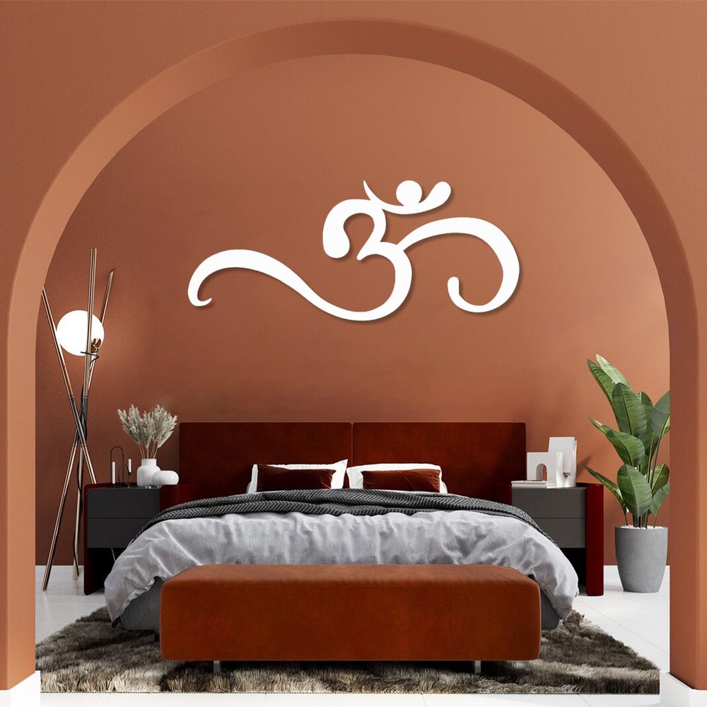 OM Metal Wall Art, Metal OM Decor, Zen Yoga Room Decor, OM Symbol Metal Wall Art, Yoga Wall Decor, Namaste Metal Wall Art, Yoga Lover Gift, Spiritual Gifts, Metal Wall Decor (White, 48"x20" | 121x51cm)