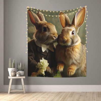 JHLMN Tapestry Wall Hanging Rabbit Couple Tapestry for Bedroom Personalized Tapestry Custom Backdrop Banner Aesthetic Wall Tapestries Wall Art for Living Room Bedroom Dorm 60 x 51 inch