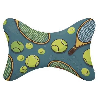 BTCOWZRV Funny Tennis Racquets and Tennis Balls Car Neck Pillow Set of 2 Ultra Comfortable Car Headrest Pillow for Driving Soft Car Neck Support Pillow, Memory Foam and Breathable Removable Cover