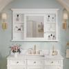 WELLFOR 48"x 32" Bathroom Medicine Cabinet with 3-Tier Adjustable Shelves, Recessed Solid Wood Medicine Cabinet with Mirrors and 1 Soft-Close Door, Wood Miiror Cabinet with Open/Built-in 7 Shelves view 1