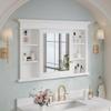 WELLFOR 48"x 32" Bathroom Medicine Cabinet with 3-Tier Adjustable Shelves, Recessed Solid Wood Medicine Cabinet with Mirrors and 1 Soft-Close Door, Wood Miiror Cabinet with Open/Built-in 7 Shelves view 3