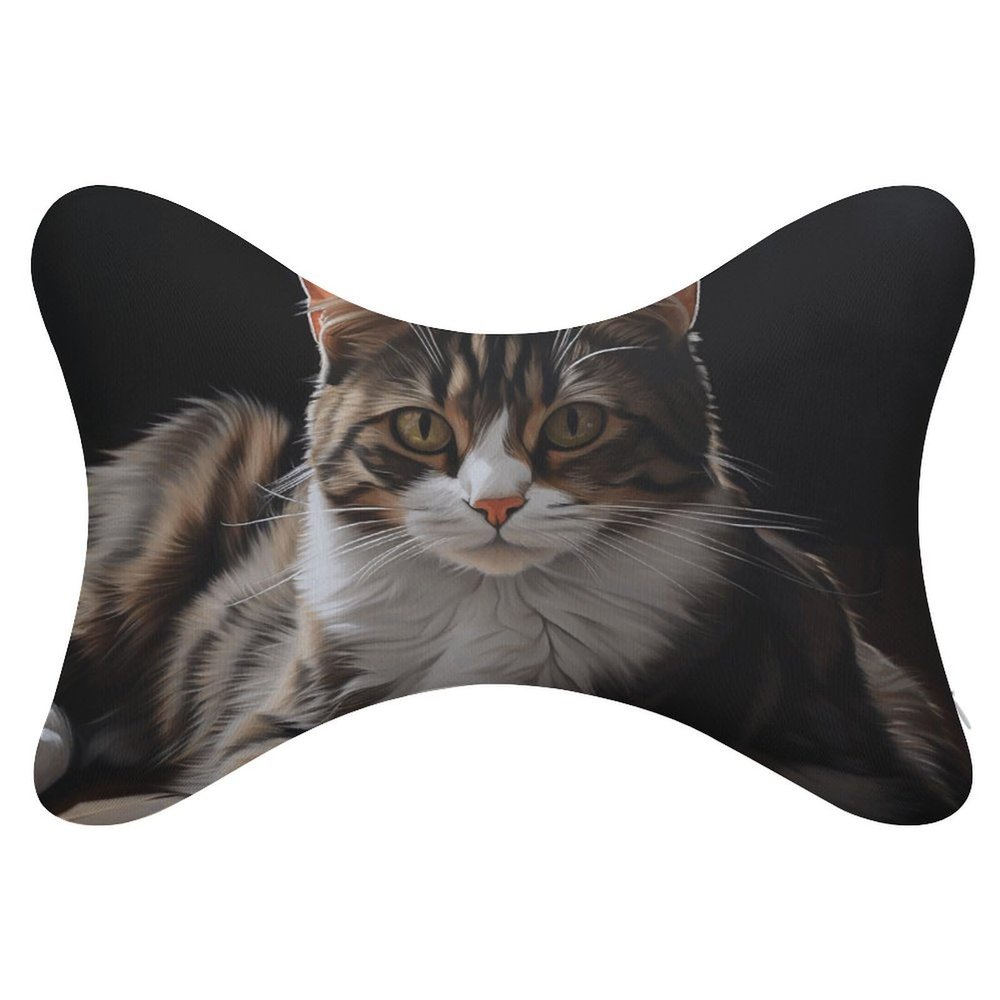 BTCOWZRV Tabby Cat Car Neck Pillow Set of 2 Ultra Comfortable Car Headrest Pillow for Driving Soft Car Neck Support Pillow, Memory Foam and Breathable Removable Cover