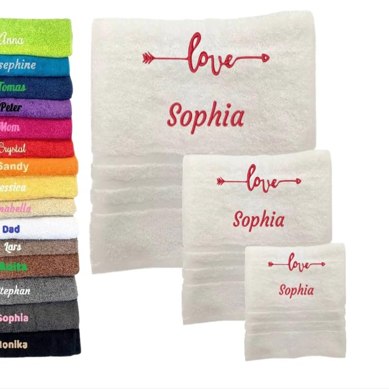 3 Pack Personalised Bath Towel with Name Beautifully Embroidered Name Cotton Towel Personalized Gift (Love 2, 55 x 27.5 inch + 39 x 20 inch + 20x11.8 inch)