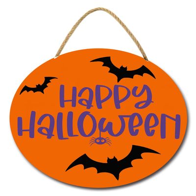 FemiaD Happy Halloween Sign Front Door Bat Halloween Front Door Decorations Halloween Door Sign Halloween Wall Decor Wall Sign Plaque for Door Party Yard 12inch