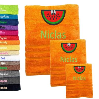 3 Pack Personalised Bath Towel with Name Beautifully Embroidered Name Cotton Towel Personalized Gift (Watermelon, 55 x 27.5 inch + 39 x 20 inch + 20x11.8 inch)
