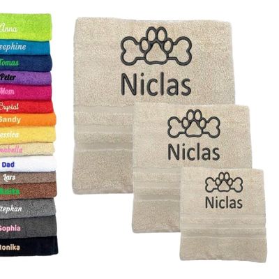 3 Pack Personalised Bath Towel with Name Beautifully Embroidered Name Cotton Towel Personalized Gift (Dog Bone, 55 x 27.5 inch + 39 x 20 inch + 20x11.8 inch)