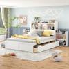 Mirightone Full Bed Frame with Storage Headboard with Charging Station, Wood Platform Bed with Trundle, Pull Out Shelves and Drawers for Kids Boys Girls, Noise Free, No Box Spring Needed, White view 2