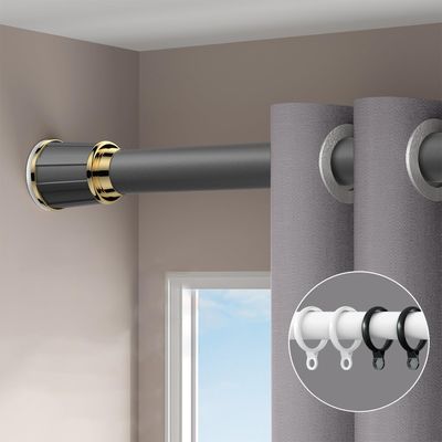 Vibeo No Drilling Window Curtain Rods with Curtain Rings, Adjustable Length Room Separation Blackout Rod, Metal Shower Curtain Rail Wall Mount(Gray,1.6m-2.4m(5.3ft-7.8ft))