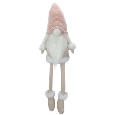 24" Cream and Pink Sitting Christmas Gnome with Dangling Legs Polyester